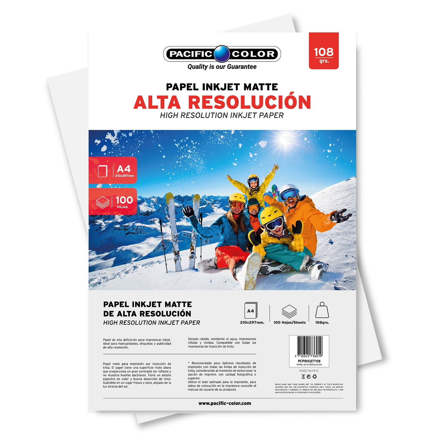Pacific Color - 100 Hojas Papel Inkjet 108grs A4 - Ps