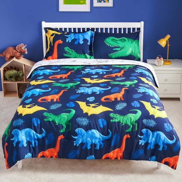 Juego de edredón Joiedomi Kid Twin, ropa de cama con diseño de dinosaurio, 5 piezas
