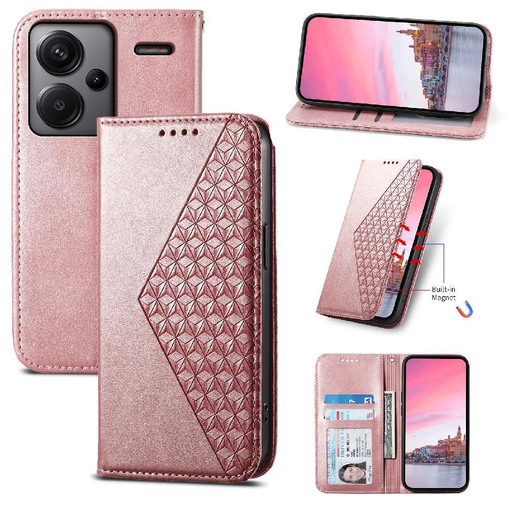 Funda Flip Foxdock Para Xiaomi Redmi Note 13 Pro Plus 5G , Estilo Billetera Con Diseño Rombo, Correa De Mano Y Soporte, Uso Diario