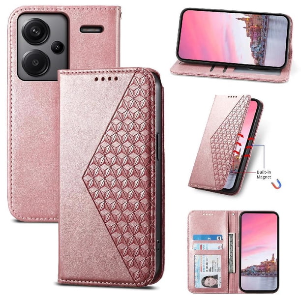 Funda Flip FOXDOCK para Xiaomi Redmi Note 13 Pro Plus 5G , Estilo Billetera con Diseño Rombo, Correa de Mano y Soporte, Uso Diario
