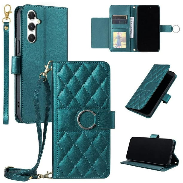 Funda tipo billetera FOXDOCK para Samsung Galaxy S24 – Tapa abatible con correa para mujer