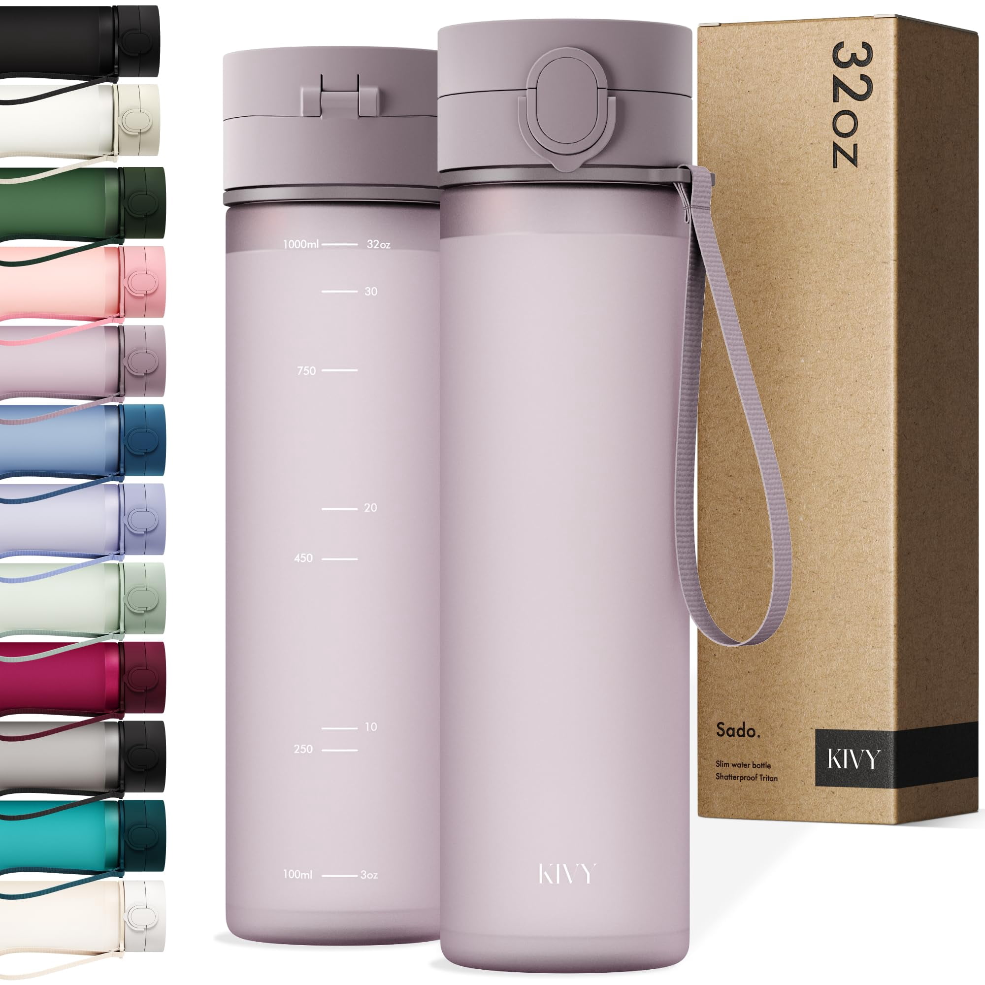 Botella De Agua Kivy Slim De 946 Ml Con Tapa Abatible A Prueba De Fugas, Sin Bpa