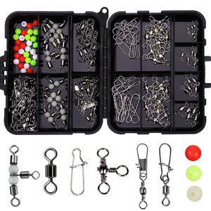 Ioensy - Kit De Anzuelos De Pesca De 141 Piezas Con Estuche, Accesorios De Pesca Para Pesca En El Mar, Estuche Negro