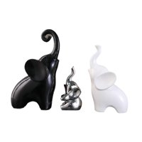 Magideal - 3 Esculturas De Elefantes Para Decoración De Escritorio, Estatuas De Animales Coleccionables De Cerámica, Figuras Familiares De Elefantes Para La Mesa