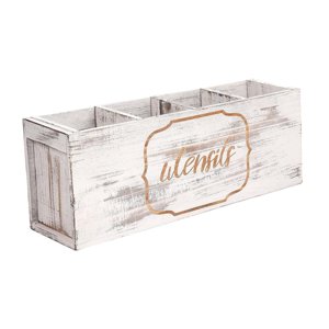 Magideal - Bandeja De Madera Para Cubiertos, Organizador De Cubiertos, Ahorra Espacio, Almacenamiento De Utensilios De Cocina, Caja De Clasificación Para Despens Blanco