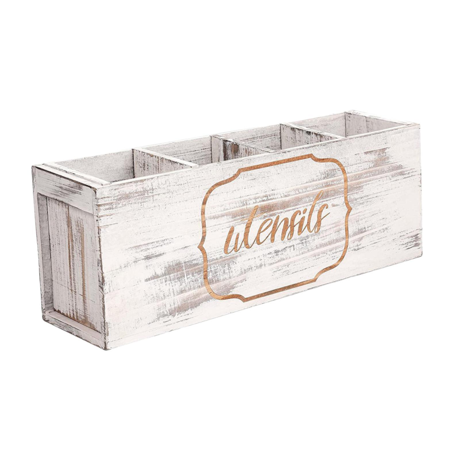 Magideal - Bandeja De Madera Para Cubiertos, Organizador De Cubiertos, Ahorra Espacio, Almacenamiento De Utensilios De Cocina, Caja De Clasificación Para Despens Blanco
