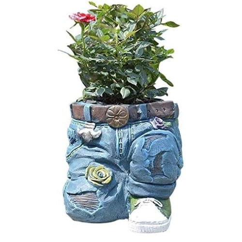 Crusec - Maceta Decorativa Pantalones Jeans Flores Adorno Jardín
