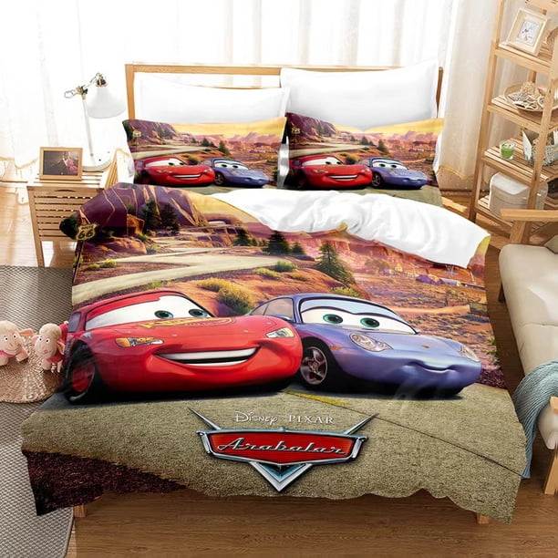 Lightning Mc-Queen 3 PCS Comforter Set with 2 Pillowcases,Lightning Mc-Queen Bedding Set Sheet Set for Kids Adults,All Season Lightweight