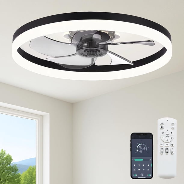 Ventilador de techo Fszdorj de 23,6" de montaje empotrado con LED y control remoto/app