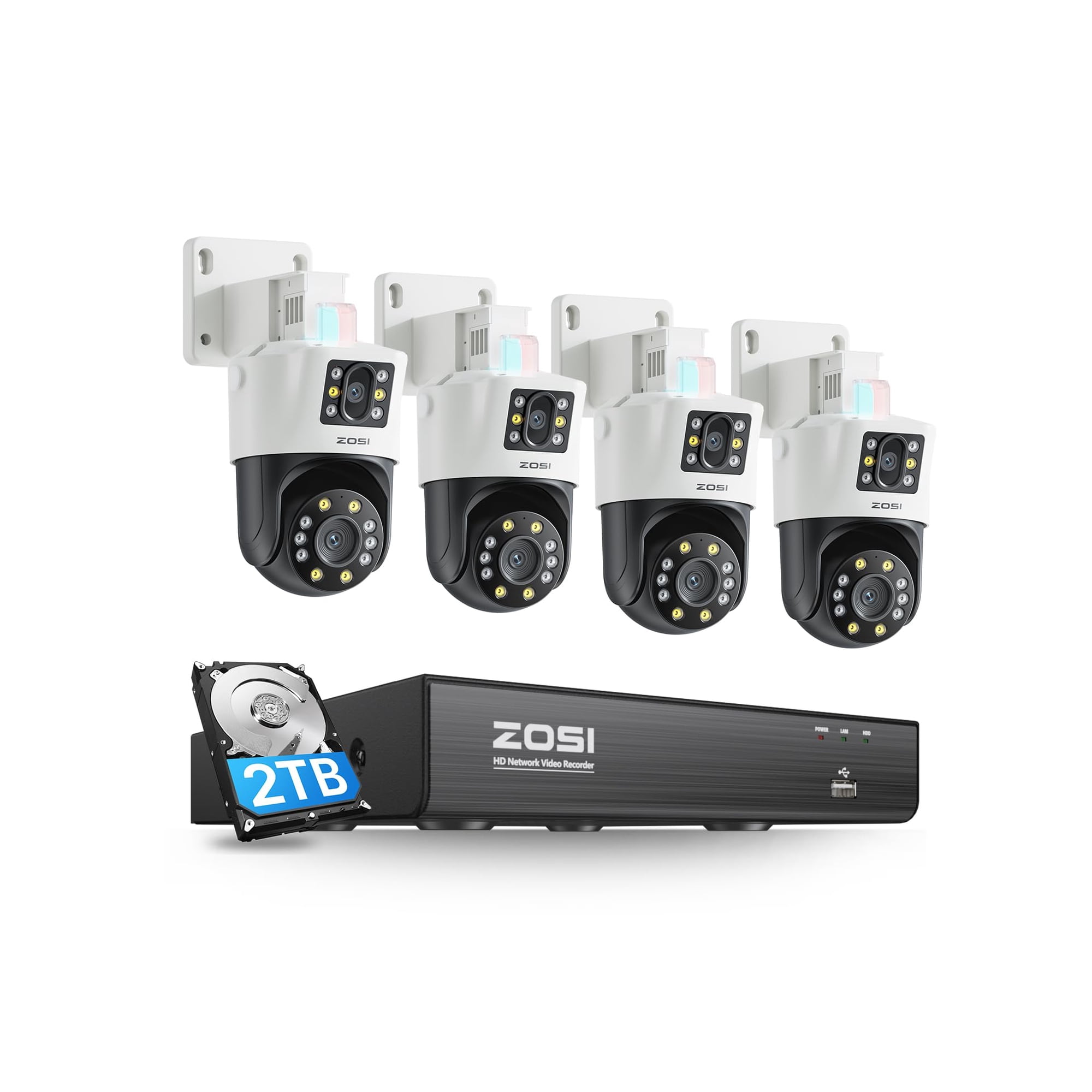 Sistema De Cámara De Seguridad Zosi 4k De Doble Lente De 8 Mp Con Disco Duro De 2 Tb
