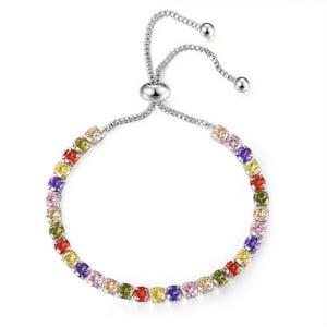 Pulsera Paris Jewelry 18K White Gold 7 Ct Multi Color Ajustable