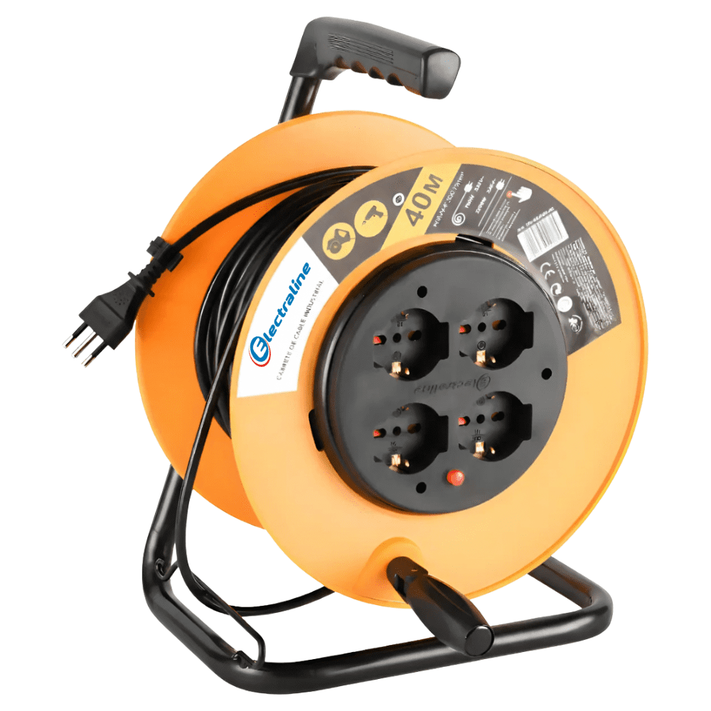 Electraline - Carrete Alargador 4 Tomas 40m Schuko Negro