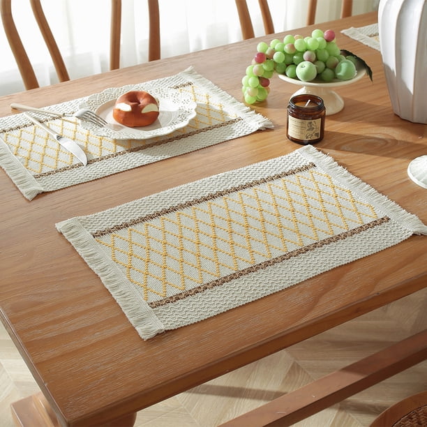 Firefly Hope Juego de 6 Manteletes Individuales Rectangulares de Algodón, Trenzados a Mano, Resistentes al Calor, Antideslizantes y Fáciles de Limpiar para Mesas de Comedor, Estilo A, Amarillo A