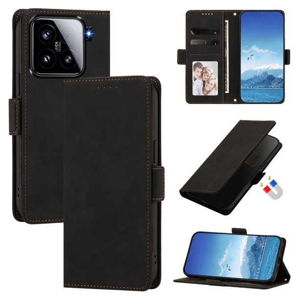 Funda Billetera Delgada para Xiaomi 15 con Ranuras y Soporte Negro