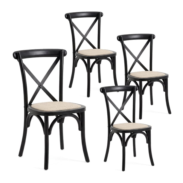 Pack 4 Sillas Comedor Madera Ratán Apilables Crossback Negra