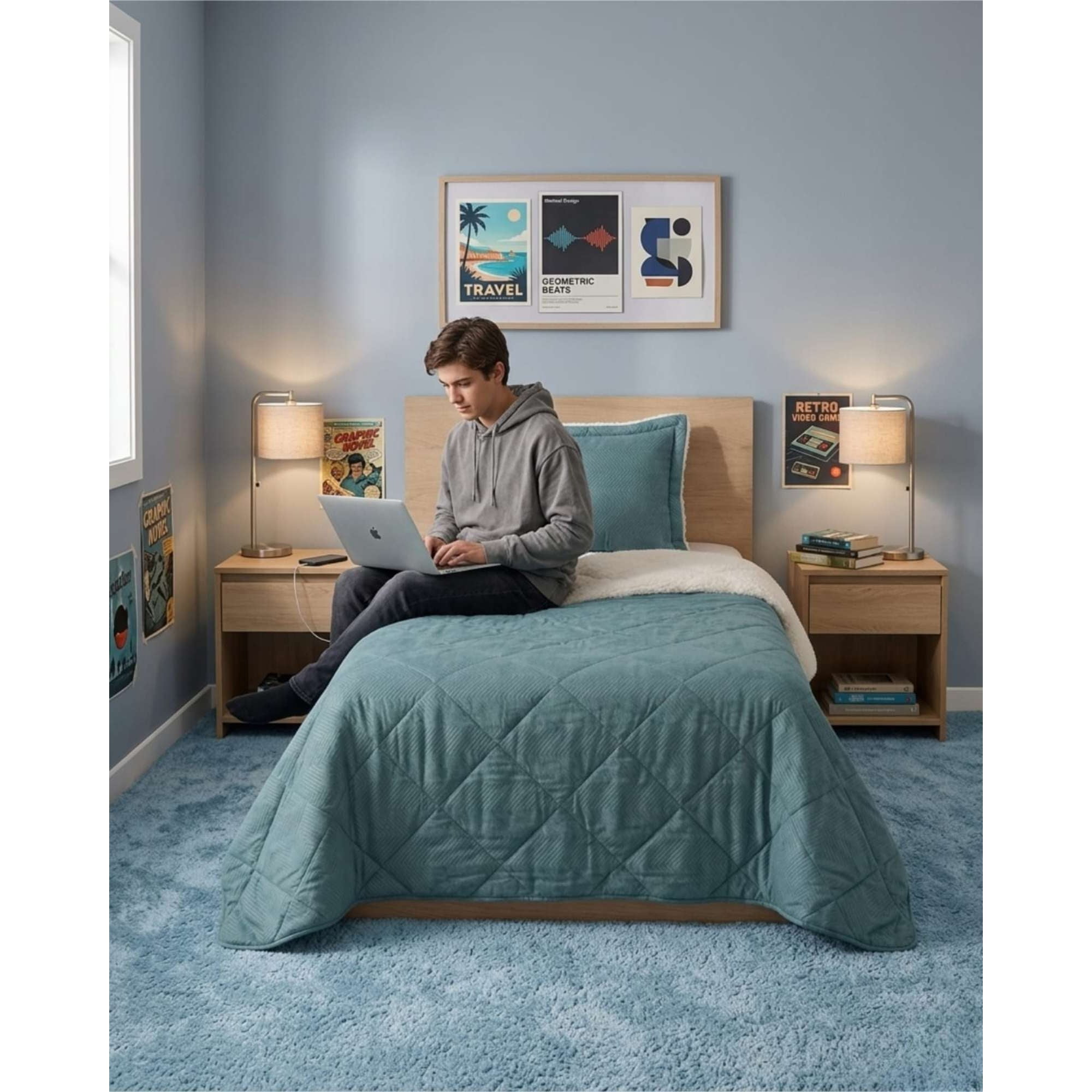 Mylhogar - Plumon De Microfibra Embossed Sherpa Plaza Y Media