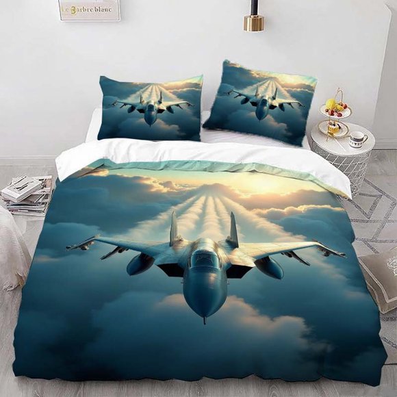 High Altitude Fighter Themed Bedding Set Duvet Cover and Pillowcase Set Soft and Comfortable