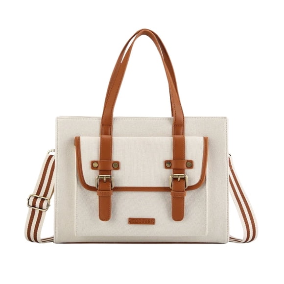 Ecosusi Bolso Tote Lienzo de Olivia para notebook 13" -Blanco y Marrón