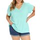 thumbnail image 4 of GRACIA Y GRANDEZA Camisetas de Verano de Pascua para Mujer Tallas Grandes Básicas Sólidas con Cuello en V Mangas de Tulipán Sueltas Blusas Casual 4X Verde Menta, 4 of 6