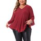 thumbnail image 1 of Agnes Orinda Trajes de Halloween Tallas Grandes Escuela Universidad Mujeres Blusas de Malla con Volantes de Manga 3/4 Cuello en V Doble Capa Ajuste Suelto Camisa 4X Burdeos, 1 of 6