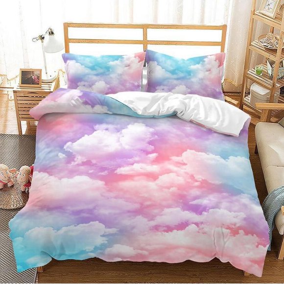 Rainbow Color Cloud Quilt Duvet Cover Set Soft Bedroom Decor Pillowcase3-Piece Bedding Set