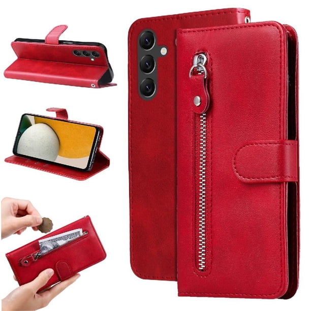 Funda con Cremallera para Samsung Galaxy A15, Carcasa Cartera de Cuero PU con Soporte y Tarjetero