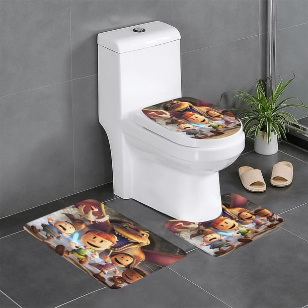 Max y los Caballeros de la Noche Juego de 3 alfombras de baño de coral fleece: tapete de baño + alfombra de inodoro en forma de U + funda de tapa de inodoro en forma de O