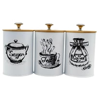Bothyi - 3X Recipientes Para Café, Té Y Azúcar, De Hierro, Elegantes Botes De Cocina Para Encimera, Color Blanco