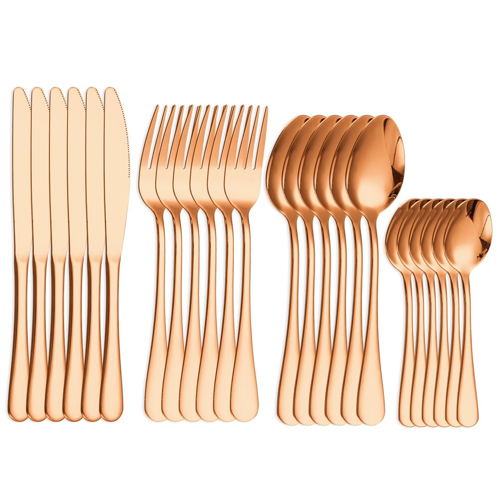 Xmhytop Juego De Cubiertos De Oro Rosa 24 Piezas, Acero Inoxidable, Estilo Moderno Para Cenas Y Eventos