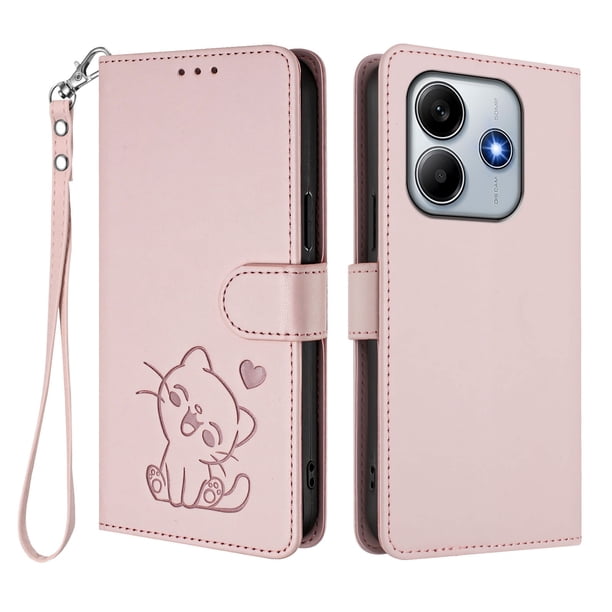 Funda Volteable con Diseño de Gato para Xiaomi Redmi Note 14 5G, Rosa