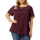 thumbnail image 5 of Agnes Orinda Blusas de Verano de Manga Corta con Panel de Encaje de Lunares para Mujer de Talla Grande 1X Burdeos, 5 of 8