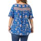 thumbnail image 3 of Agnes Orinda Blusa de Mujer Talla Grande para Escuela o Universidad, Estampado Floral, Cuello en V, Mangas Cortas con Volantes, Estilo Bohemio, Plisada, Casual, Verano, Holgada, Talla 1X, Azul, 3 of 6