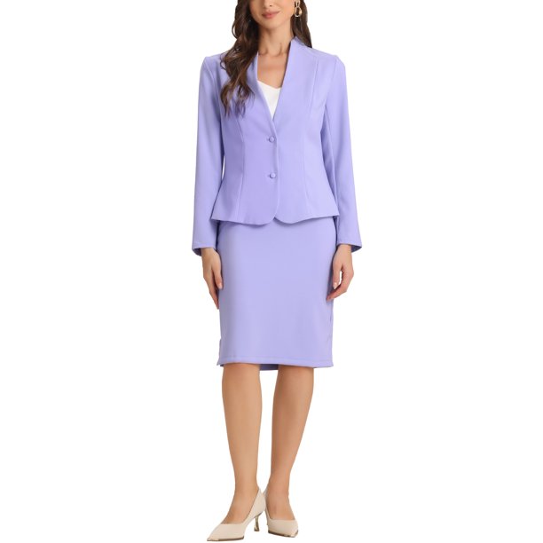 INSPIRE CHIC Conjunto de Falda para Mujer Regreso a Clases Traje de Maestra Conjunto de Blazer sin Cuello y Faldas Lápiz 2 Piezas Conjuntos Elegantes XL Lila
