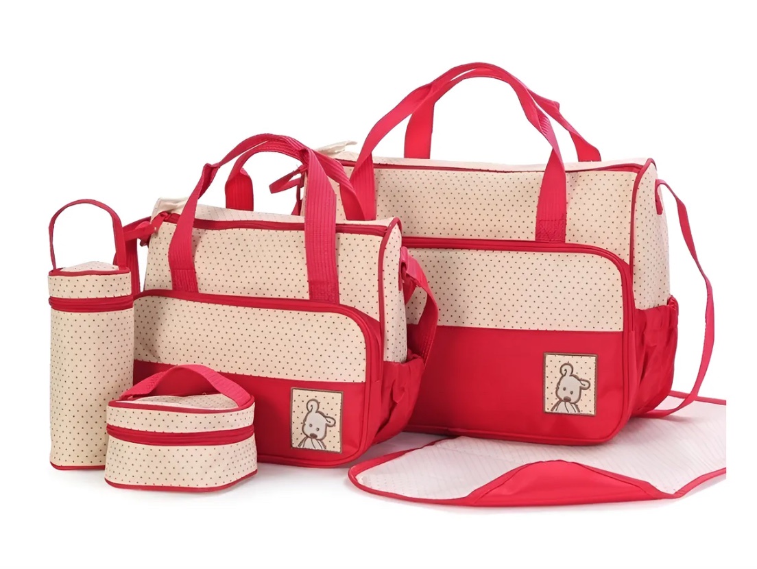 Riqui - Bolso Pañalera Maternal 5 Piezas Rojo