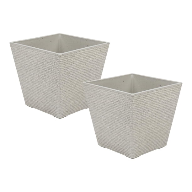 Set 2 Macetero Plastico Bajo Premium Base Cuadrada Conica S beige