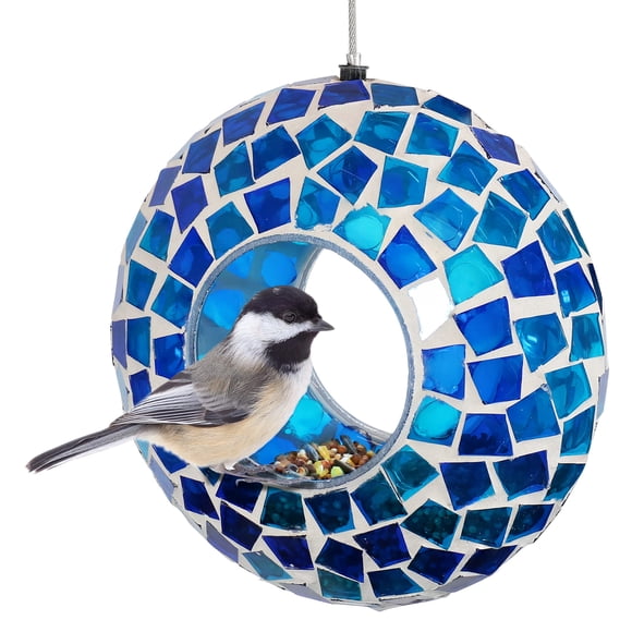 Comedero Para Pájaros De Vidrio Mosaico Azul De 6 Pulgadas