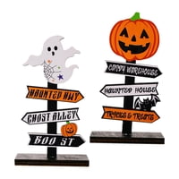 Magideal - 2 Piezas De Decoración De Mesa De Halloween, Árbol De Madera, Letreros De Mesa, Placa Creativa, Centro De Mesa Para Repisa Rústica, Dormitorio, Bandej