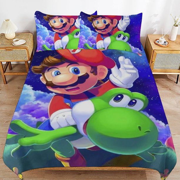 Super Mario 3-Piece Comforter Set for Bedroom Super Mario Bedding Set for Kids Adults Soft Microfiber Duvet Cover Set with Zipper Closure