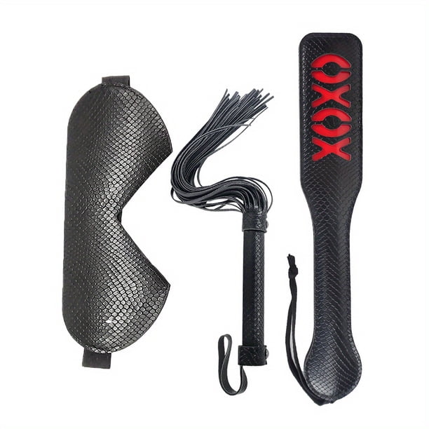3pcs Set Erotic Supplies Leather Adult Erotic Supplies Eye Mask Whip Spanking Paddle Bondage BDSM Set