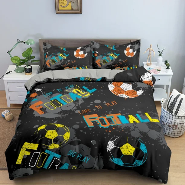 x1383 Bed SheetsColored Football Soccer Bedding Set Boys Girls Twin Size Duvet Cover Pillowcase Bed Kids Adult Fashion Home Textileextile 3-Piece Bedding Set (1 Duvet Cover + 2 Pillow Shams) nj1383