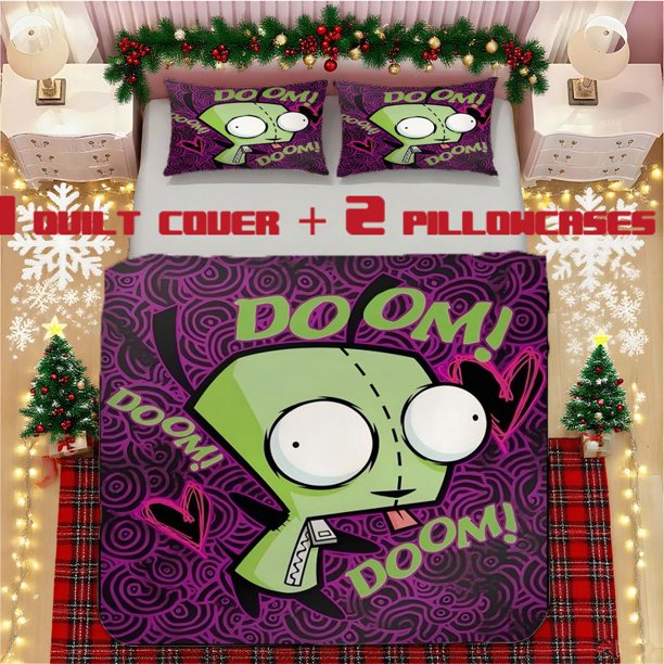 Invader Zim Print Soft Polyester Bedding Set Decorative and Warm for Bedroom or Guest Room Use \u2013 Unique Holiday Gift