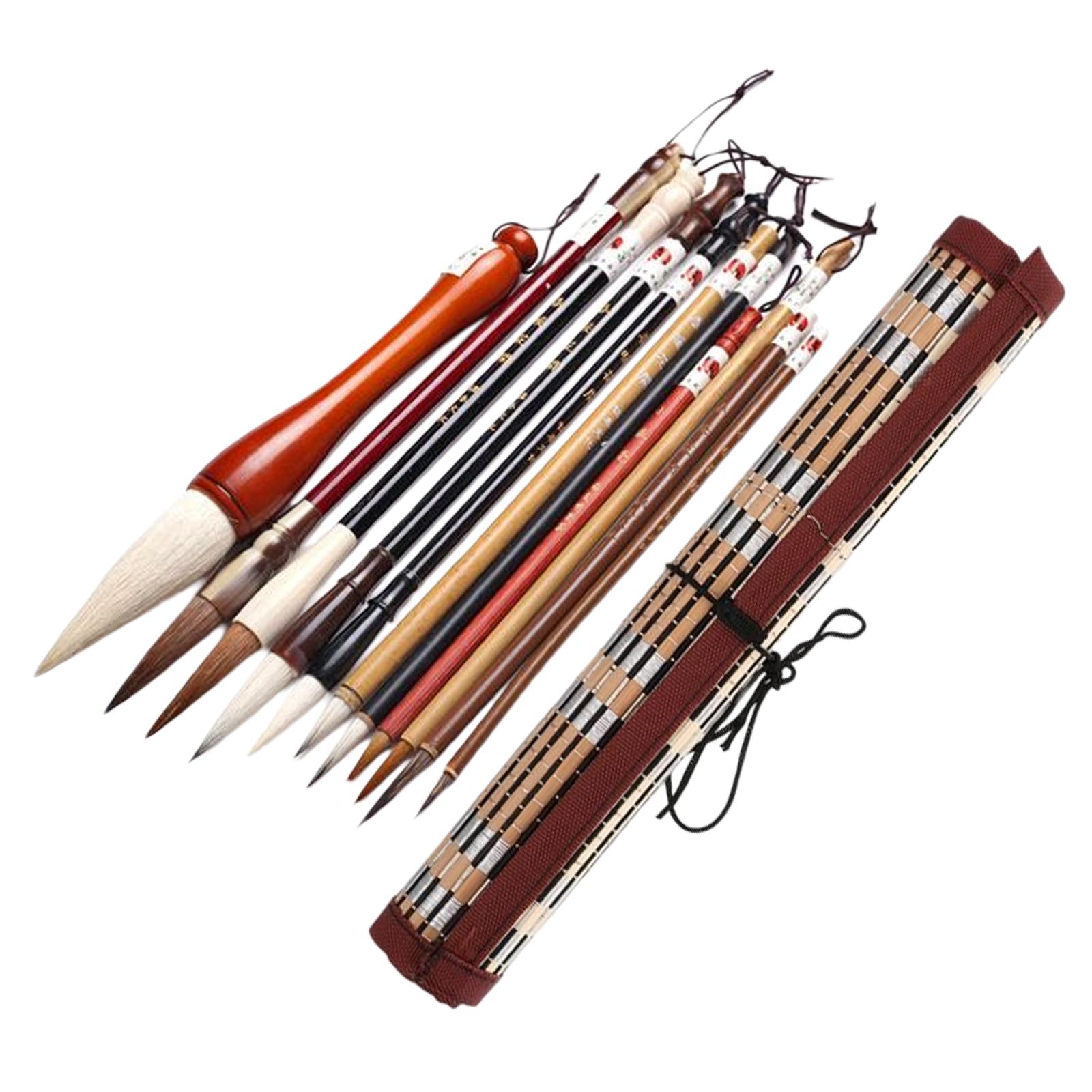 Magideal - Juego De Pinceles De Caligrafía China, Pinceles De Dibujo De Pintura Sumi Japonesa, Pincel De Escritura, Pincel De Arte Kanji, Con Soporte De Pincel 11 Piezas