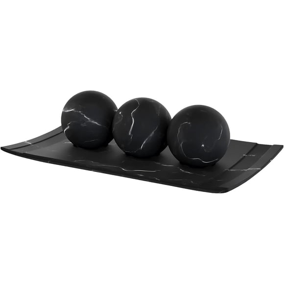 Bandeja Negro Mármol 30x18 Cm Con 3 Esferas