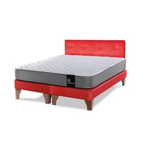 Latam Home - Cama Europea Zen Best 2 Plazas Colchon Resortes Base Dividida + Respaldo Pu Rojo