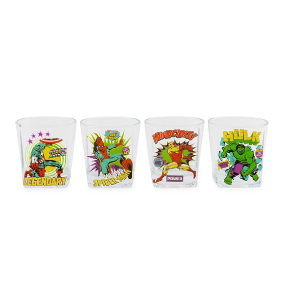 Set Rocks Glass Silver Buffalo Marvel Comics, 9 oz, 4 piezas