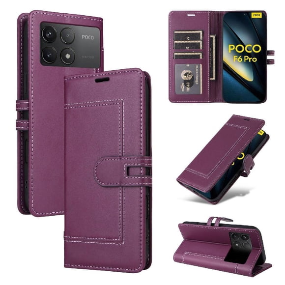 Premium Wallet Case for Xiaomi Poco F6 Pro 5G with Card Slots & Kickstand, Flip Cover Purple