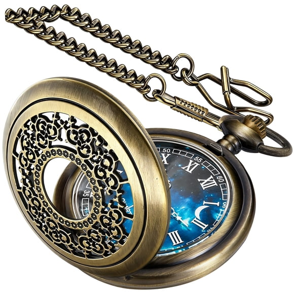 Reloj de bolsillo Tiong 45 mm Cielo estrellado azul con cadena de 380 mm