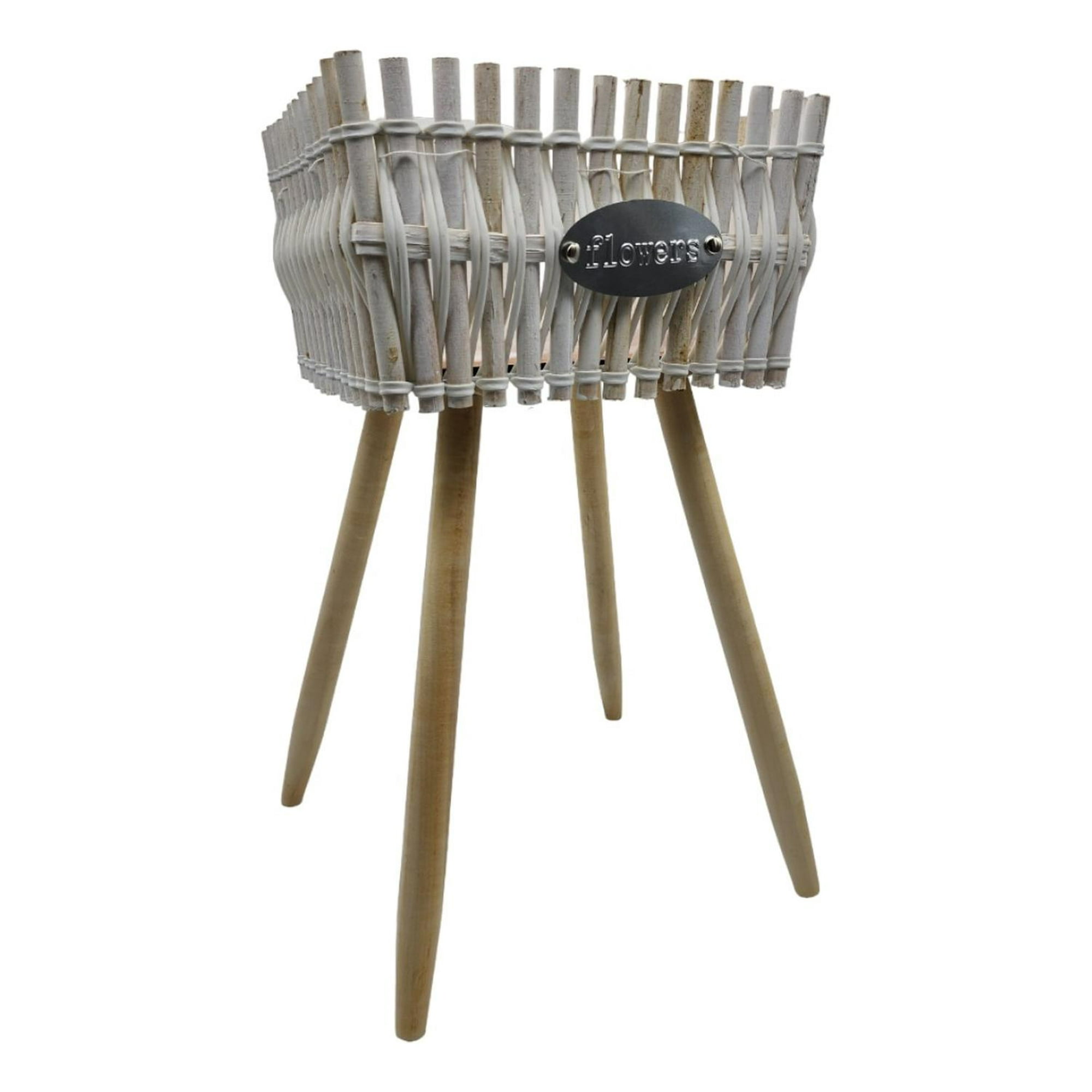 Fliperex - Macetero Pedestal Madera Rustico Porta Macetero Grande Blanco