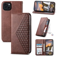 Funda Flip Foxdock Para Iphone 15 Plus , Estilo Billetera Con Diseño Rombo, Correa De Mano Y Soporte, Uso Diario