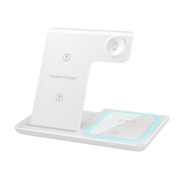 Soporte De Base De Cargador Rápido Inalámbrico 3 En 1 Para Auriculares De Teléfono Inteligente Iwatch Blanco